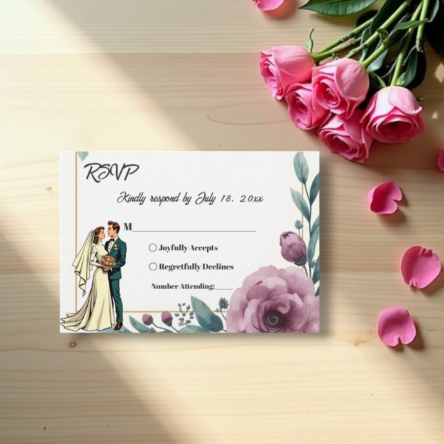 Elegant Floral Frame Bride And Groom Boho Wedding RSVP Card (Creator Uploaded)