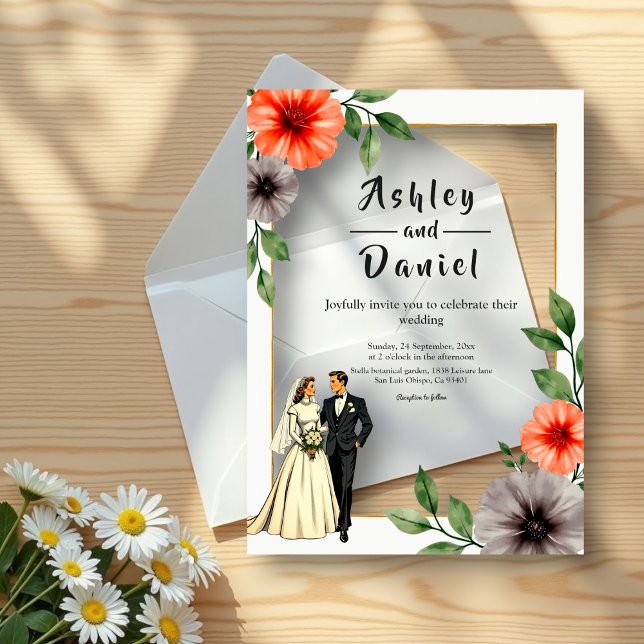 Elegant Floral Frame Bride And Groom Chic Wedding Acrylic Invitations (Creator Uploaded)