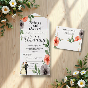 Elegant Floral Frame Bride And Groom Chic Wedding All In One Invitation