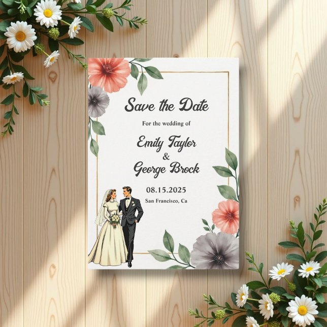 Elegant Floral Frame Bride And Groom Chic Wedding Save The Date (Creator Uploaded)