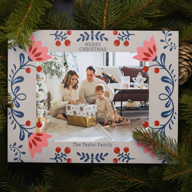 Elegant Floral Frame Christmas Photo Holiday Card (Elegant Floral Frame Christmas Photo Holiday Cards from Ricaso. Easy add your own photo and text)