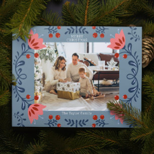 Elegant Floral Frame Christmas Photo Holiday Card