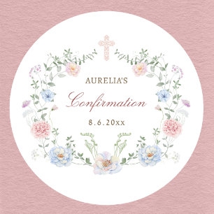 Elegant Floral Frame Confirmation Classic Round Sticker