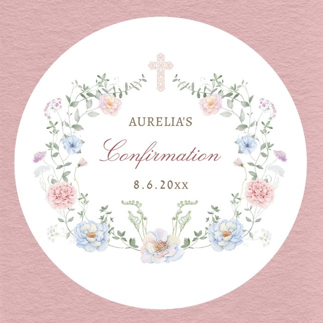 Elegant Floral Frame Confirmation Classic Round Sticker (Creator Uploaded)
