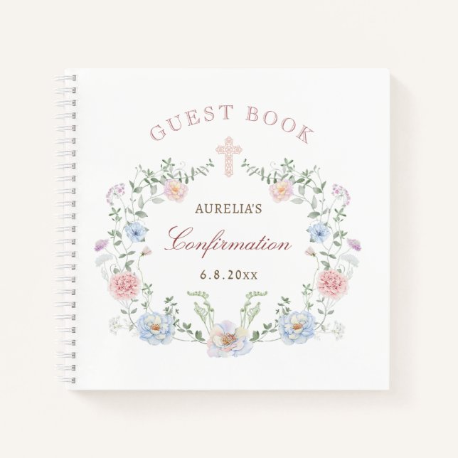 Elegant Floral Frame Confirmation Guest Book (Front)