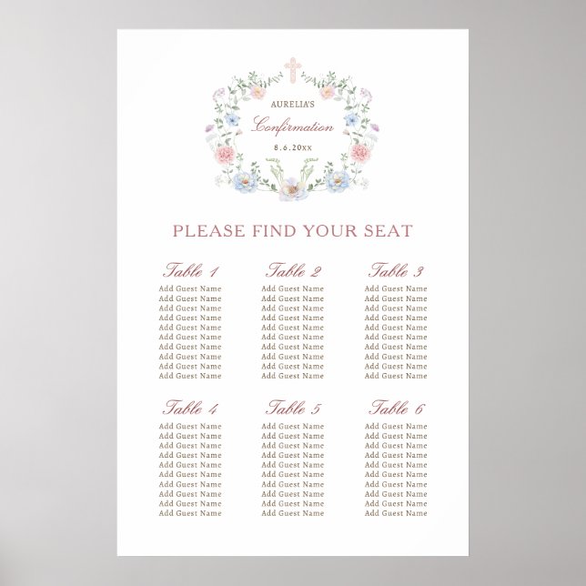 Elegant Floral Frame Confirmation Seating Chart (Front)