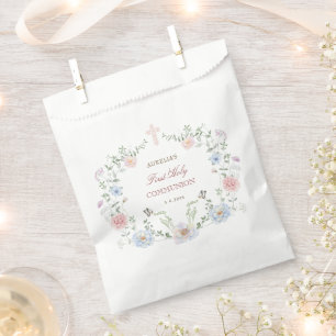 Elegant Floral Frame First Communion Favour Bags