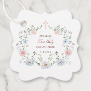 Elegant Floral Frame First Communion Favour Tags