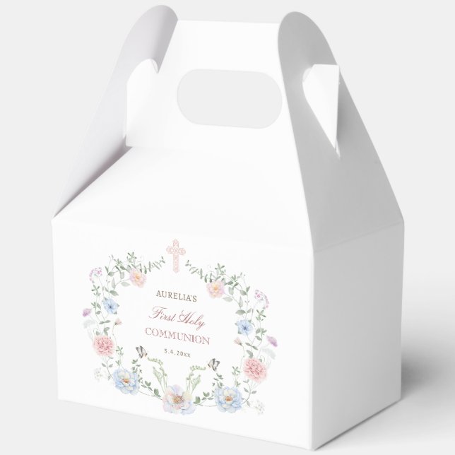 Elegant Floral Frame First Communion Gable Favour Box (Front)