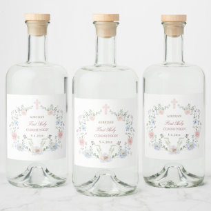 Elegant Floral Frame First Communion Liquor Bottle Label
