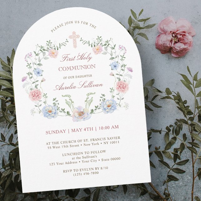 Elegant Floral Frame First Holy Communion Invitation (Creator Uploaded)