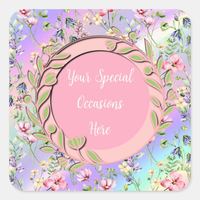 Elegant Floral Frame: for Every Occasion Square Sticker (Front)