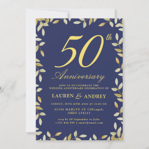 Elegant Floral Frame Golden Wedding Anniversary Invitation