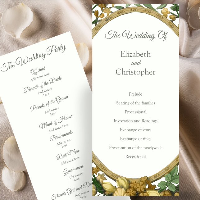 Elegant Floral Frame Golden Yellow Wedding Program Programme (Creator Uploaded)