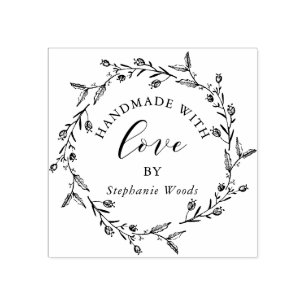Elegant Floral Frame Handmade with Love Custom Rubber Stamp