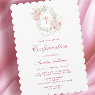 Elegant Floral Frame Holy Cross Confirmation Invitation