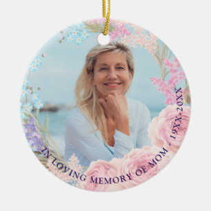 Elegant Floral Frame In Loving Memory Photo Ceramic Tree Decoration