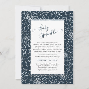 Elegant Floral Frame Navy Baby Sprinkle Invitation