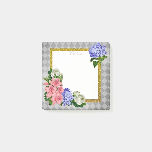 Elegant Floral Frame on Geometrical Background Post-it Notes (Front)