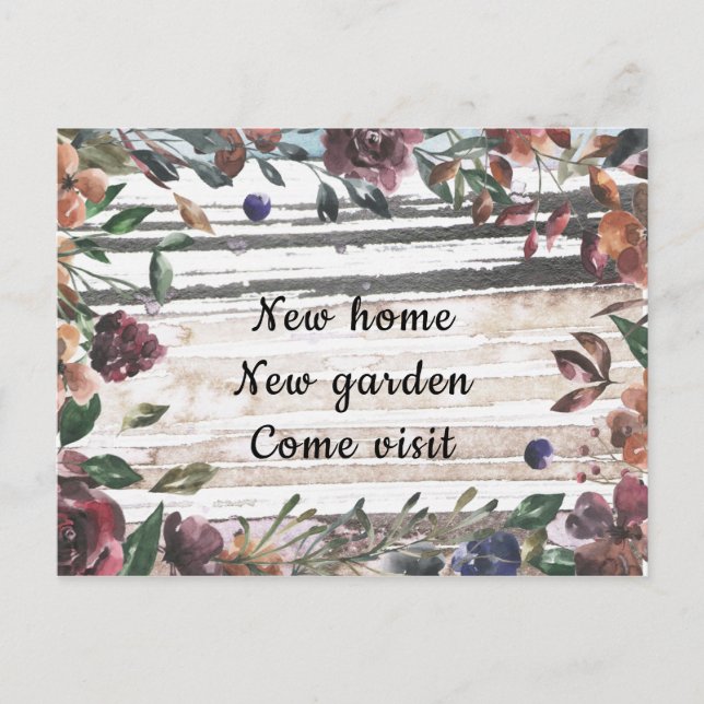 Elegant Floral Frame on Watercolor New Address Postcard (Front)