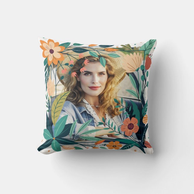 Elegant Floral Frame Personalised Photo  Cushion (Front)