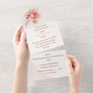 Elegant Floral Frame Personalised Wedding All In One Invitation