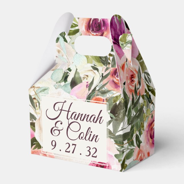 Elegant Floral Frame Pink Blush Purple Peach Names Favour Box (Front Side)