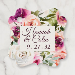 Elegant Floral Frame Pink Blush Purple Peach White Favour Tags