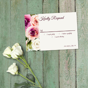 Elegant Floral Frame Pink Blush Purple Peach White RSVP Card