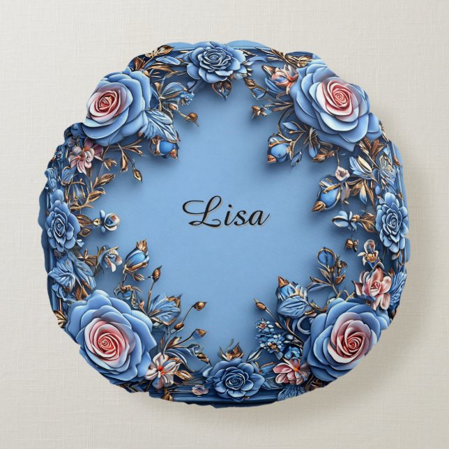 Elegant Floral Frame Round Cushion (Front)