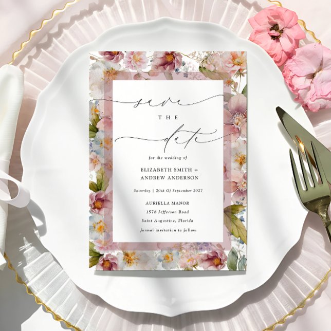 Elegant Floral Frame Save the Date Invitation (Creator Uploaded)