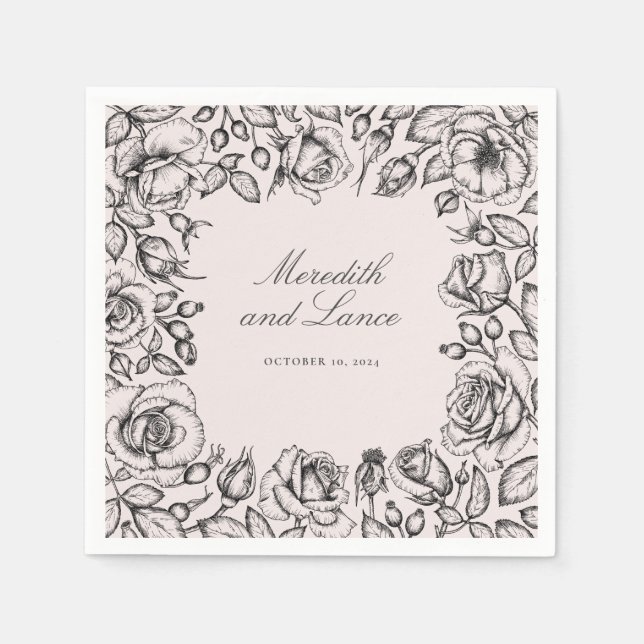 Elegant Floral Frame Script Wedding Napkin (Front)