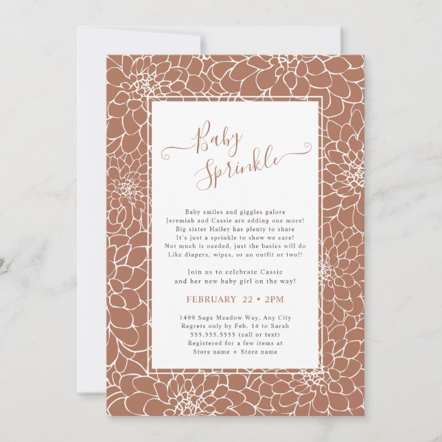 Elegant Floral Frame Terra Cotta Baby Sprinkle Inv Invitation (Front)
