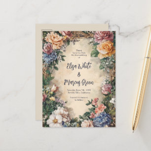 Elegant Floral Frame Vintage Wedding Save the Date Announcement Postcard