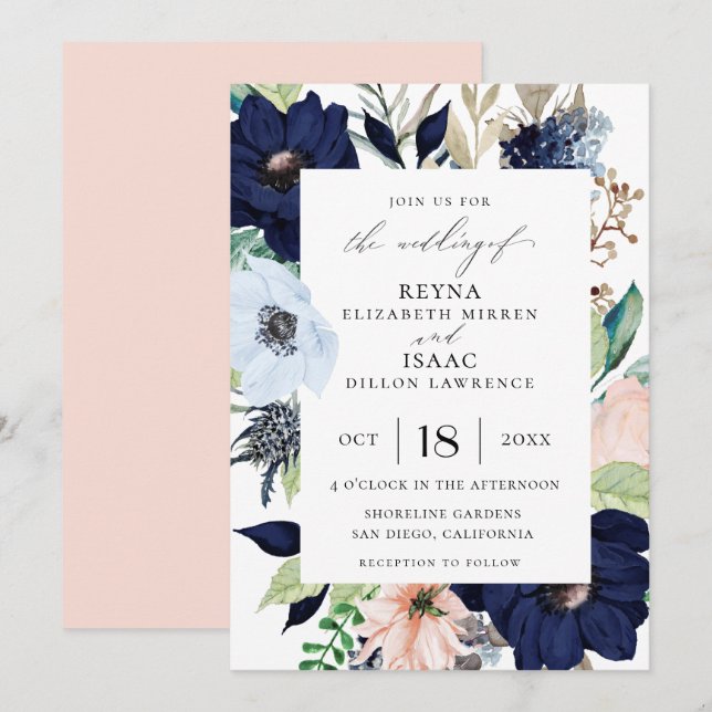 Elegant Floral Frame Wedding Invitation (Front/Back)