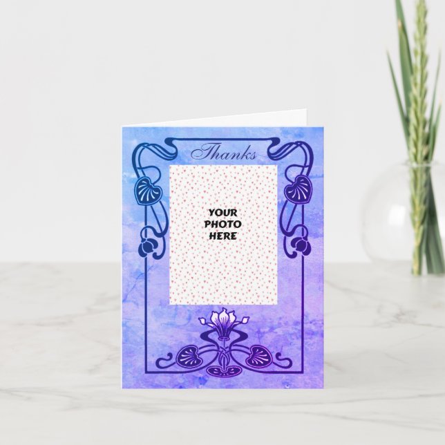 Elegant Floral Frame Wedding Photo  Thank You Card (Front)