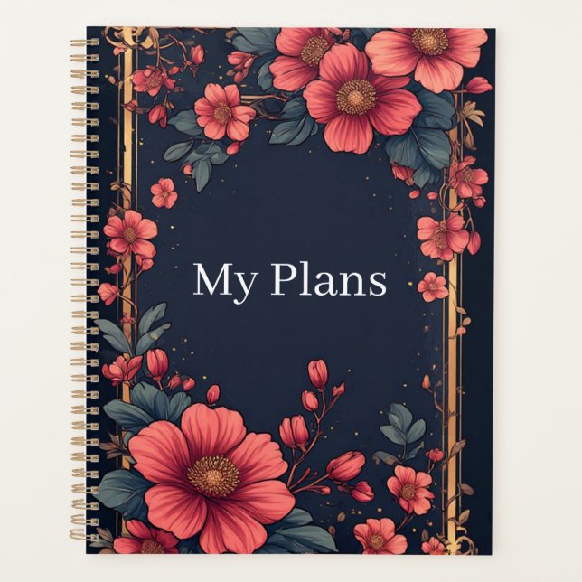 Elegant Floral Frame With Pink Flowers Planner (Front)
