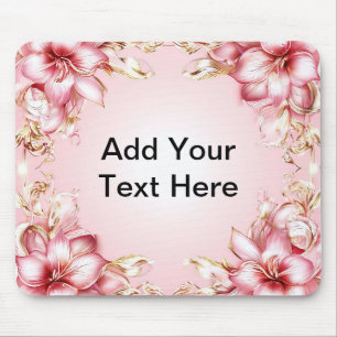 Elegant Floral Frame with Pink Lily Designs Mouse Mat
