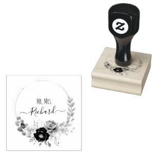 Elegant Floral Frane Monogram Wedding  Rubber Stamp