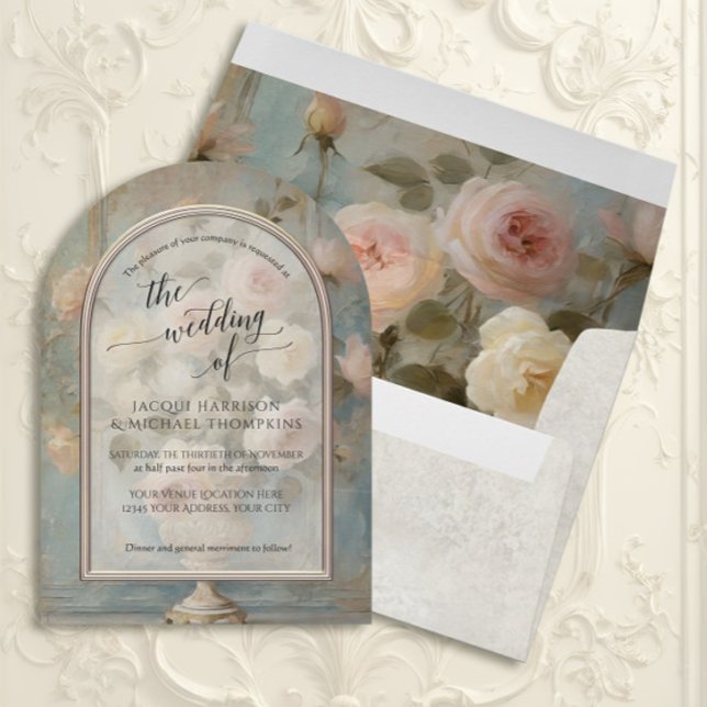 Elegant Floral French Blue Pink Wedding Invitation Envelope (Creator Uploaded)