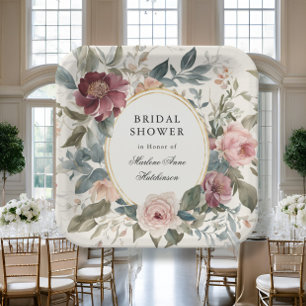 Elegant Floral French Gold Bridal Shower Tea Paper Plate