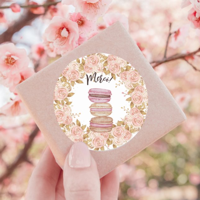 Elegant Floral French Macaron Paris Party Classic Round Sticker (Creator Uploaded)