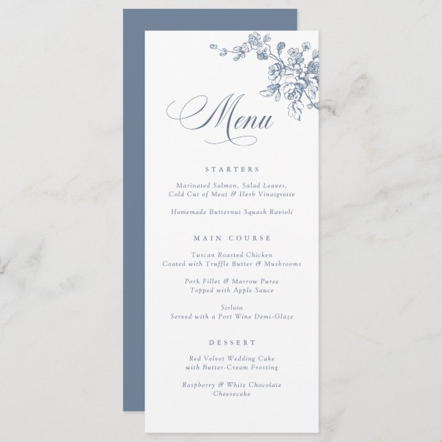 Elegant Floral French Vintage Toile Botanical Menu (Front/Back)