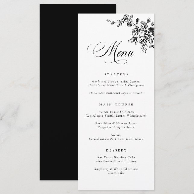 Elegant Floral French Vintage Toile Botanical Menu (Front/Back)