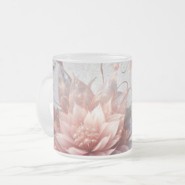 Elegant Floral Frosted Glass Mug –Aesthetic Coffee (Front Left)