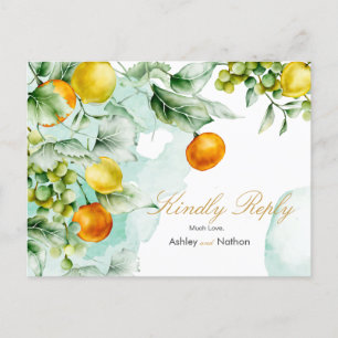 Elegant Floral & Fruit watercolour Summer Wedding  Postcard