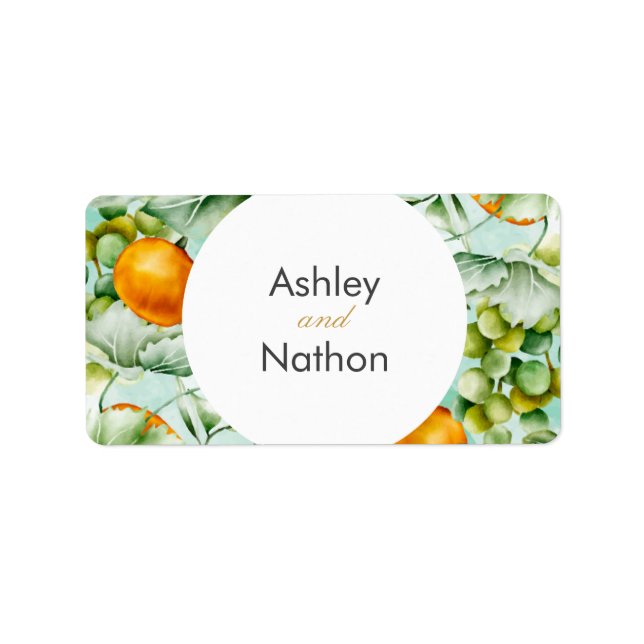 Elegant floral & Fruits watercolour summer Wedding Label (Front)