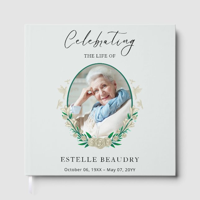 Elegant Floral Funeral Celebration of life Photo Guest Book (Front)