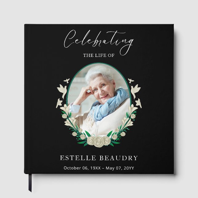 Elegant Floral Funeral Celebration of life Photo Guest Book (Front)