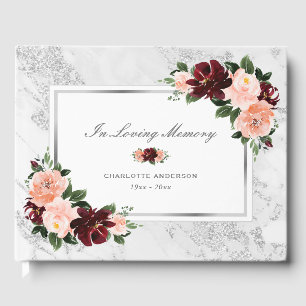 Elegant Floral Funeral Memorial Guest Book